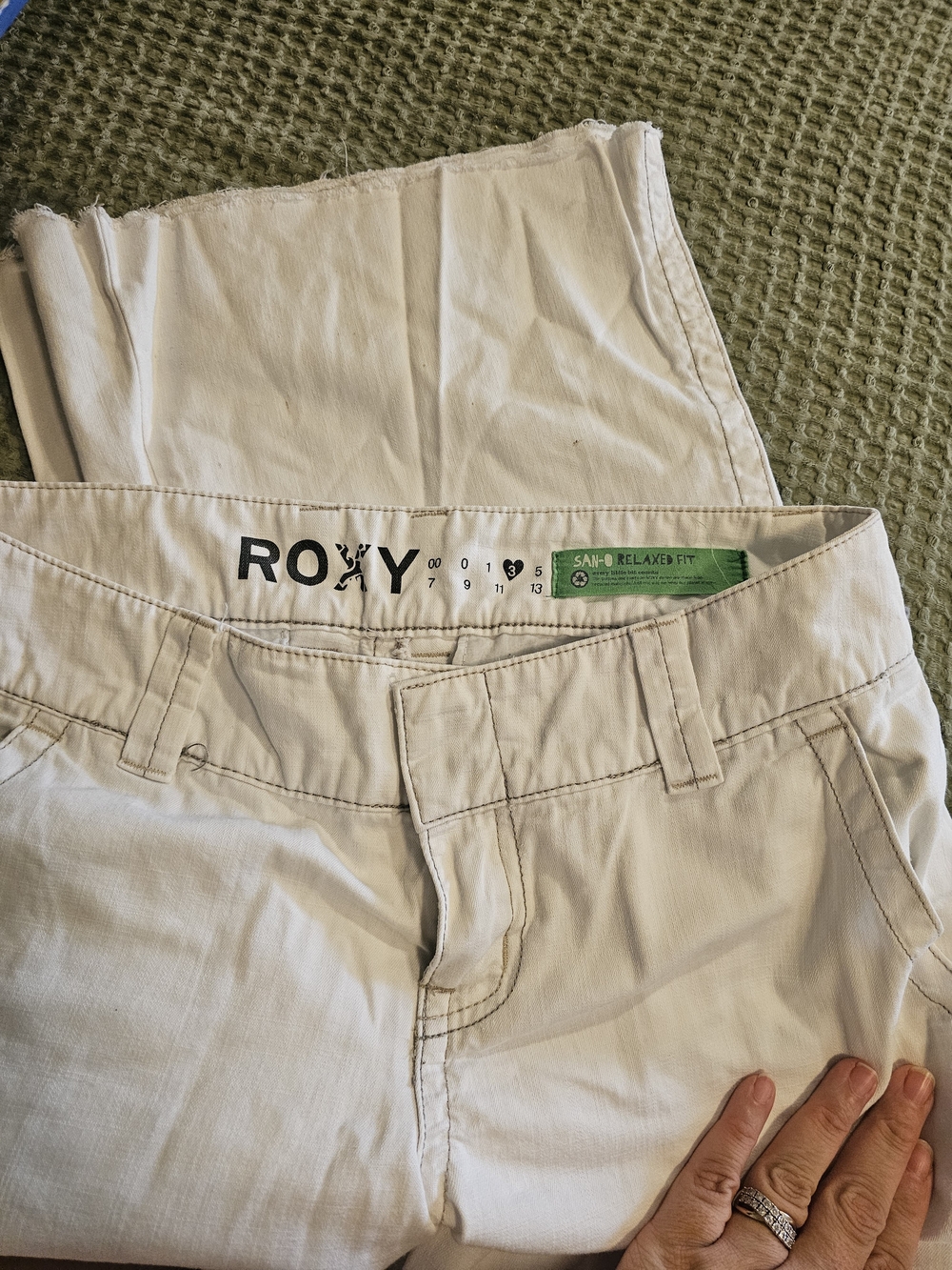 Roxy White Relaxed-Fit Jeans with Green Label